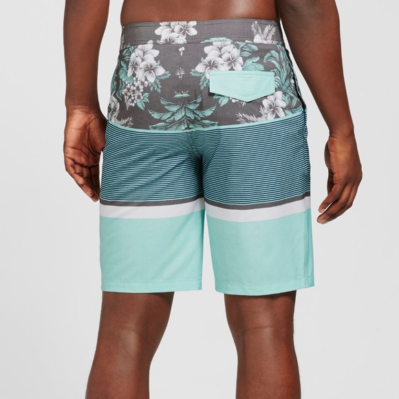 10" Aqua Gray White Stoked Floral Board Short - Picture 2 of 8